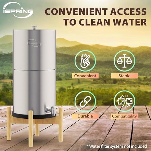 iSpring Wooden Stand for DGF2 Gravity-Fed Stainless Steel Countertop Water Filter System, Natural Wood