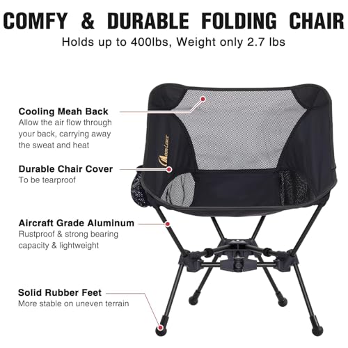MOON LENCE Portable Camping Chair Backpacking Chair - The 4th Generation Ultralight Folding Chair - Compact, Lightweight Foldable Chairs for Hiking Mountaineering, Beach (Black-1Pack (Glod-Logo)) - color: Black-gold