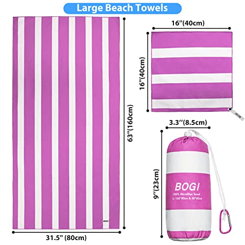 Microfiber Beach Towel Set, Quick Dry Beach Towel, Lightweight Absorbent Oversized Travel Towel, Sand Proof Compact Pool Towels for Travel Bath Beach Swim Gym Yoga（L 63''x31.5''） - color: Hpink