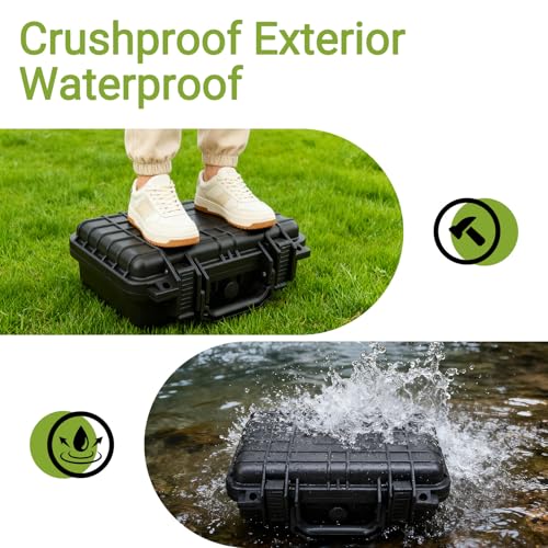 NineLeaf Waterproof Hard Case with Foam, Heavy Duty Protective Dry Box for Travel, Hunting & Tactical Use, IP67 Weatherproof Storage Case for Cameras & Valuables, 11.61 × 8.66 × 3.94 in, Black,2PK