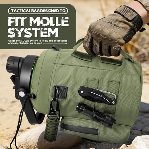 NATURE PIONEOR 128oz/1 Gallon Tactical Water Bottle with MOLLE Bottle Pouch | 18/8 Food-grade Stainless Steel, Double Vacuum Insulation, Wide-Mouth, Straw & Spout Lid, Strap, Camping, Hiking, Gym, Work - color: Green Black, size: 128 Ounces