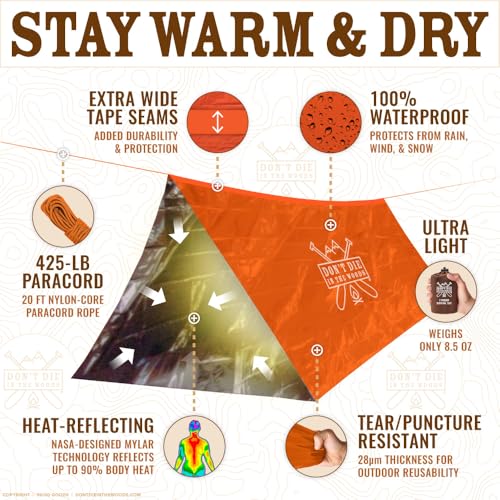 Don't Die In The Woods – Emergency Tent – Compact Outdoor Survival Shelter - color: Orange