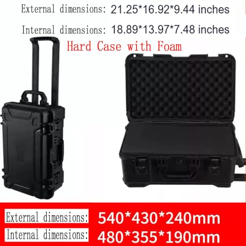 21" L x 16" W x 10" H Large Hard Case with Foam, Portable Rolling Hard Case with Wheels, Waterproof Shockproof Dustproof, Suitable for Cameras, Lenses, Camcorder, Instrument, Telescopes - size: 21 Inch