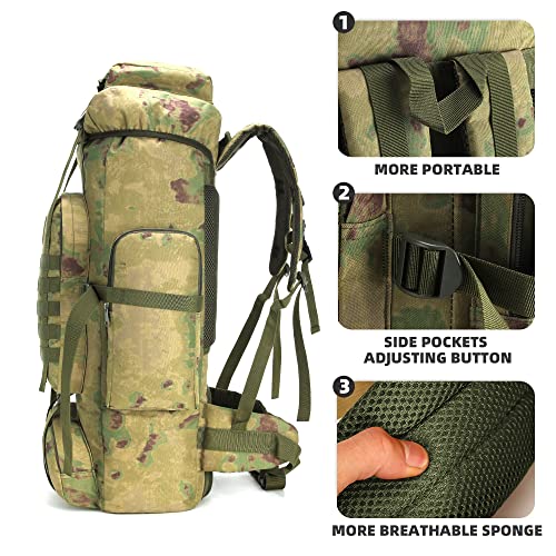 King'sGuard 70L Camping Hiking Backpack for Men Women Large Military Tactical Backpack Molle Rucksack Backpack for Outdoor - color: Ruin Green