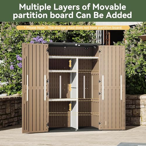 Aoxun Outdoor Storage Shed, 64 Cu.Ft Vertical Storage Sheds, Brown - color: Brown, size: 64 Cu.Ft