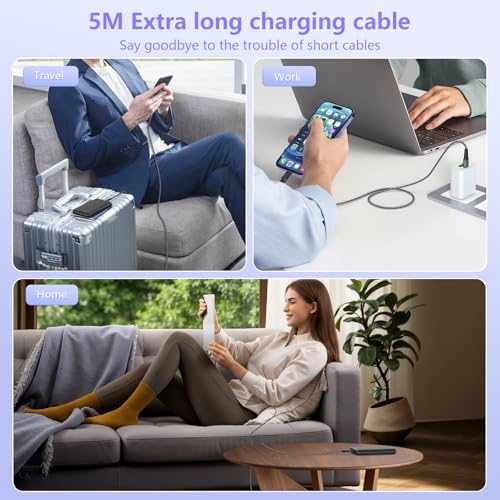 16FT/5M Extra Long USB C to Lightning Charger Cable for iPhone,Apple MFi Certified Charger Cord, Fast Charging Nylon Braided Sync Data Charge Cord for iPhone 14 Pro Max/14/13Pro/12/11/X/XS/XR/8/7/iPad - color: Brown