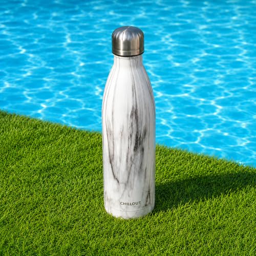 CHILLOUT LIFE 25oz Insulated Stainless Steel Water Bottle, Leak Proof - color: Carrara Marble