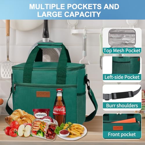 iknoe 24 Can Insulated Cooler Bag, Leakproof Lunch Tote BlackishGreen - color: Blackish green, size: Large