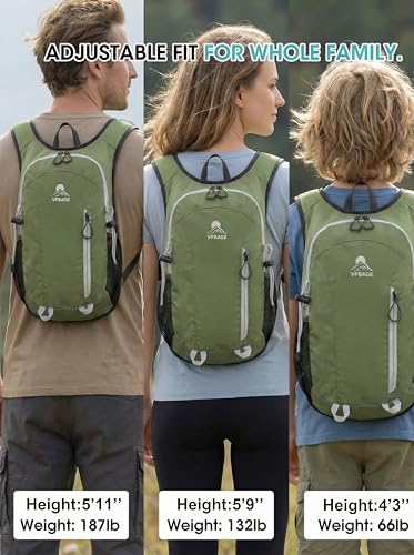 Foldable Small Hiking Backpack with 3 Strap Pockets – Lightweight 300D Spill-proof Daypack for Men Women – Packable Small Travel Backpack with Chest Strap & Trekking Pole Holder – Durable Outdoor Bag - color: Olivegreen-