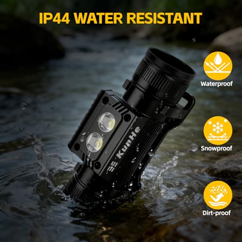KunHe 2 Pack Rechargeable Headlamp Aluminum Alloy LED USB-C Headlight IP44 Waterproof Three Brightness Modes Suitable for Camping Hiking Hunting Maintenance and Dog Walking