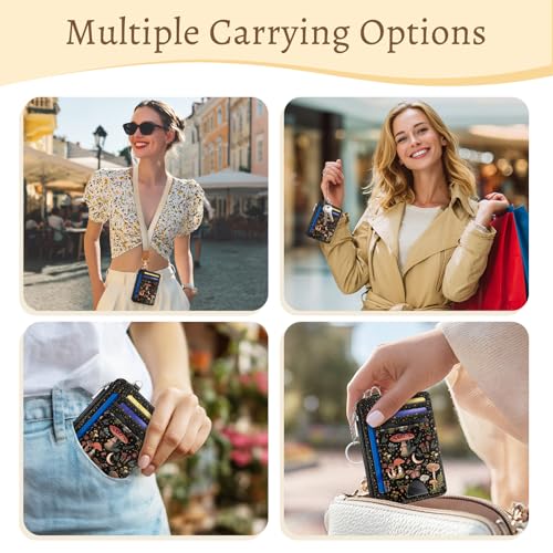 Kelvoris Credit Card Holder Small Wallet Women, Slim RFID, Mushroom Flower - color: Mushroom