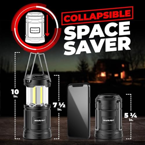 GearLight Rechargeable Camping Lantern - 2 Portable LED Lanterns with Magnetic Base and Foldable Hook for Emergency Use or Campsites, Essential Hurricane Survival Kit - Black - color: Black (Rechargeable)