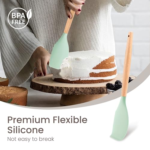 NCUE 26-Piece Food Grade Silicone Kitchen Utensils Set with Wooden Handles - color: Light Green-B, size: 26 Piece