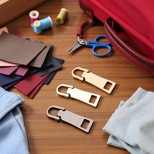 Zipper Pull Replacement Kit, Pull Replacement Repair, Zipper Slider Tab for Luggage Backpack Jacket Suitcase Coat Sewing Notions and Supplies (Gold,Silver,Gun Color) - color: Gold,Silver,Gun Color