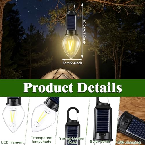 4 Pack Solar Tent Lights for Camping, Yellow Mosquito Repellent Light Bulbs, Rechargeable Hanging Lanterns with Hooks, Portable Bug Proof LED Lantern for Camping, Hiking & Emergency Power(T01)