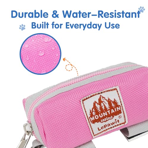 Dog Poop Bag Holder for Leash, Large-Capacity Canvas Pouch, Pink | Holds one bag roll, keys, treats, and small essentials with quick access, secure straps, and water-resistant canvas - color: Pink