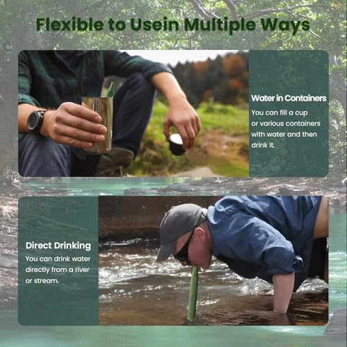 Portable Water Filter Straw Survival, Essential Camping & Hiking Gear, Water Purification Straw for Travel, Biking and Emergency Preparedness - color: Green, style: 6PACK