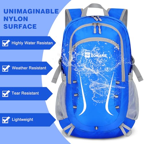 ZOMAKE Lightweight Packable Backpack 35L, Foldable Backpacks Water Resistant Collapsible Light Daypack for Hiking(Dark Blue) | Light Hiking Backpacks Water Resistant Collapsible Day Pack for Travel, Everyday Carry, Multi-Pocket Layout, Heavy Duty Nylon -