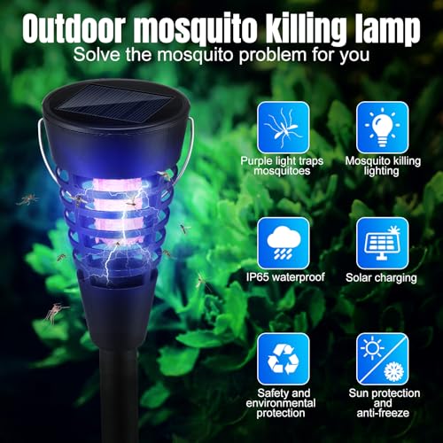 Qualirey 4 Pack Solar Bug Zapper & Mosquito Killer Outdoor Waterproof Cone-Shaped LED Light Mosquito Repellent for Patio, Garden, Yard, Camping - Hanging/Insertion Design (White & Purple Light) - color: White & Purple Light