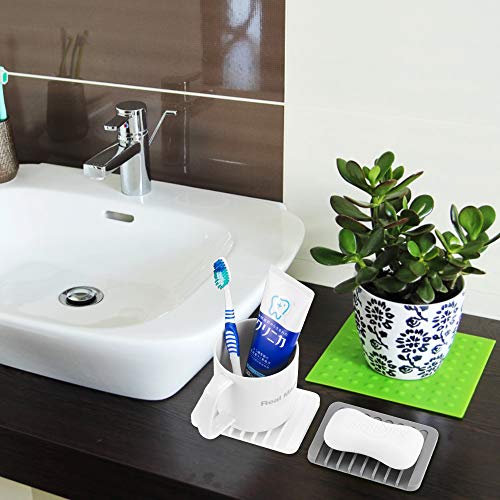 2PCS Soap Dish Holder, Premium Silicone Soap Dishes for Shower Bathroom Kitchen Sinks， Soap Tray Saver Drainer, Self-draining Waterfall, Non-Slip Design, Easy Cleaning (White) - color: White