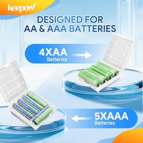KEEPOW 9 Pcs AA/AAA Battery Storage Case Holder Box, Clear Color - size: 9 Pack