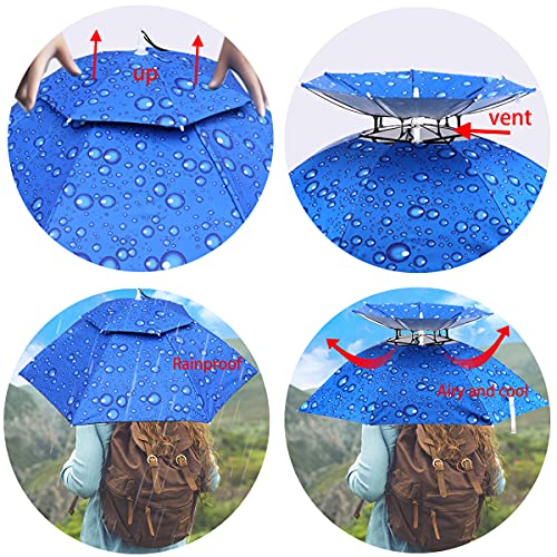 Umbrella Hat, 37 inch Fishing Umbrella Hat Hands Free Foldable UV Protection Umbrella Cap Adjustable Headwear for Fishing Golf Camping Beach Gardening Sunshade Outdoor - color: Water Drop Blue/Double Layer