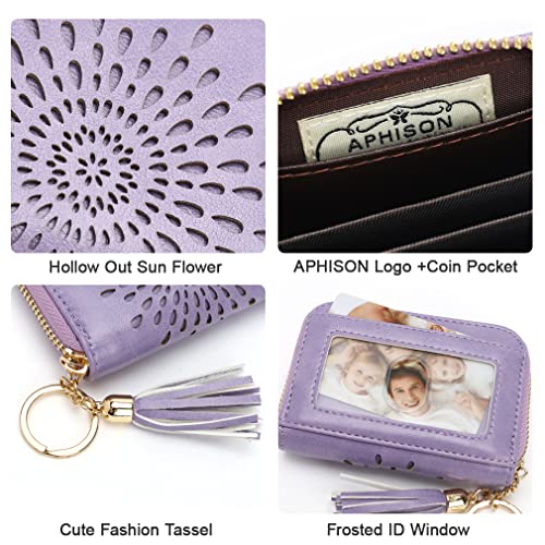 APHISON RFID Credit Card Holder Zipper Card Case Keychain Small Wallet for Women 1927 LIGHT-PURPLE - color: 0-LIGHT-PURPLE(single zip)