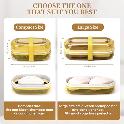 Leakproof Travel Soap Case with Lid | Draining Soap Bar Holder & Dish with Silicone Strap | Includes Mesh Soap Bag | for Shower, Bathroom, Camping, Gym (Lemon Yellow) - color: Lemon Yellow Style a