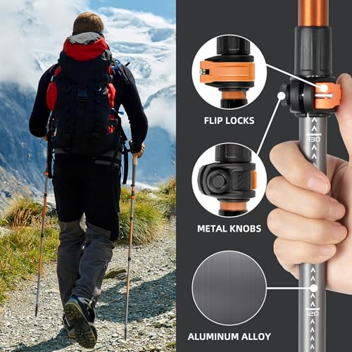 Trekking Poles, Collapsible Hiking Poles,Lightweight and Compact Walking Sticks with Adjustable Height for Men and Women - color: Organge