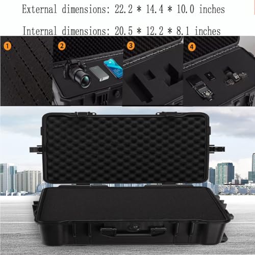 22" L x 14" W x 9" H Large Hard Case with Foam, Portable Rolling Hard Case with Wheels, Waterproof Shockproof Dustproof, Suitable for Cameras, Lenses, Camcorder, Instrument, Telescopes - size: 22 Inch