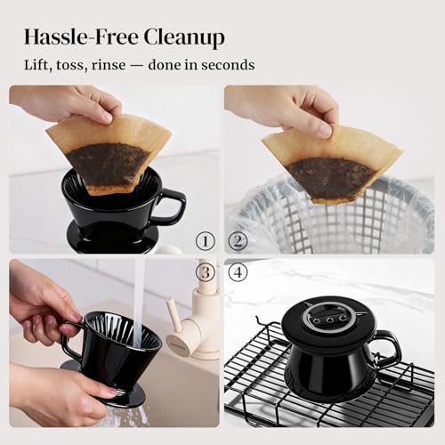 DOWAN Pour Over Coffee Maker, Non-Electric Pour Over Coffee Dripper, Manual Brew Maker, Single Cups Porcelain Slow Brewing Accessories for Gifts, Black - color: Black