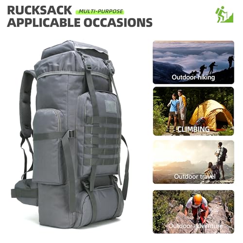King'sGuard 70L Camping Hiking Backpack for Men Women Large Military Tactical Backpack Molle Rucksack Backpack for Outdoor - color: Gray