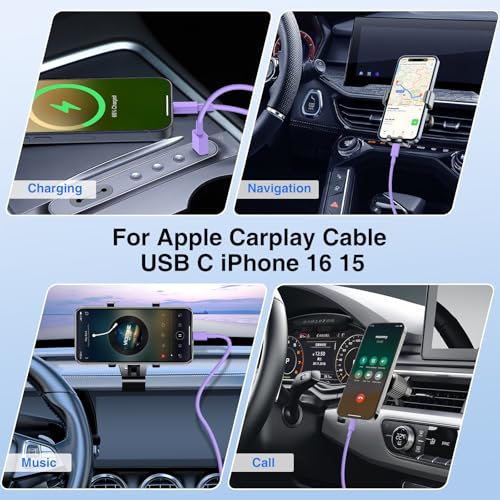 4 Pack 3/3/6/6FT 60W USB C to USB C Cable & USBA to USBC Fast Charging Cord | Car Carplay USB C Charge Cable for iPhone 17 16 15 Pro Max, Type C Cable for Samsung S26/S25, MacBook Pro/Air, iPad - Purple - color: Purple, size: 3ft+3ft+6ft+6ft