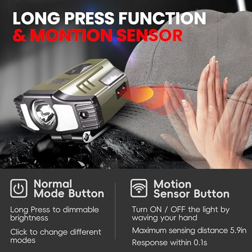 Hopedone 2-in-1 Rechargeable Headlamp & Hat Light, 800LM Clip-On Cap Light - color: Forest Green