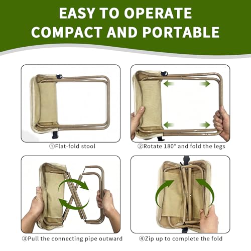 Portable Foldable Backpack Stool, Pocket Chair Camping Fishing Stool, Mini Outdoor Camping Stools Sling Bag, Collapsible Stools Chairs Carry Bag for Fishing Travelling Picnics - color: Khaki