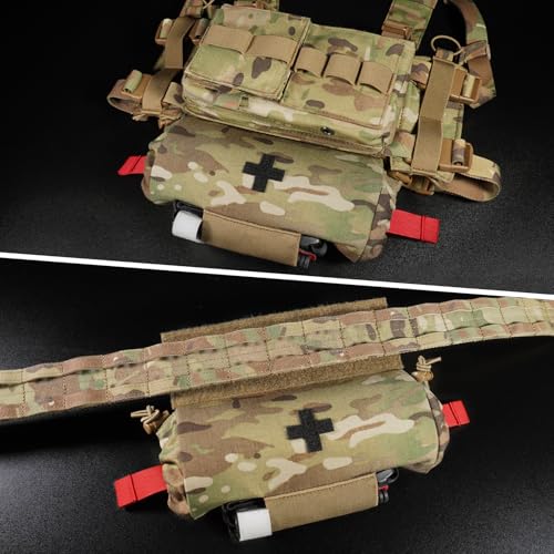 Tactical First Aid Drop Dump Pouch, Micro Medical Trauma Roll Up Drop Pouch EMT IFAK Sub Abdominal Carrying Bag with Hook-N-Loop (MC) - color: MC