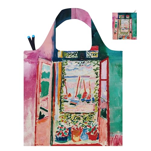Reusable Grocery Bags, Oil Painting Art Tote Bags With Carry Pouch Waterproof Shopping Bags for Travel Daily Use - style: View from the Window
