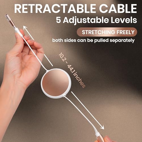 120W Fast Multi Charging Cable, 6 in 1 Retractable Charger (White Golden) | 5A Fast Charging | 6 in 1 Retractable | L Port USB C Micro | Durable Braided | Adjustable 10.2 to 44.1 in | Data sync USB C - color: White Golden
