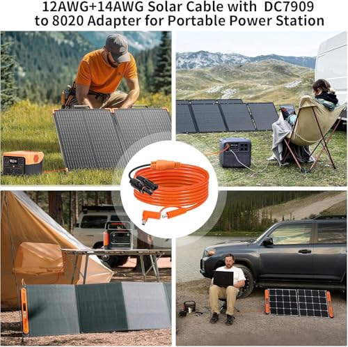 Solar Connector to DC 8mm Adapter Cable 10FT, 12AWG + 14AWG Tinned Copper Wire with DC7909 to DC8020 Adapter, Heavy Duty Charging Cable for Portable Power Station, RV, Outdoor Camping - size: 10FT