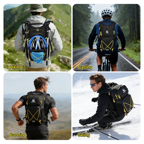 Hydration Backpack 22L, Hiking Backpack with 2L Leakproof Bladder, Sewn-in Rain Cover, Insulated Compartment for Men & Women Running, Cycling, Camping - color: Black