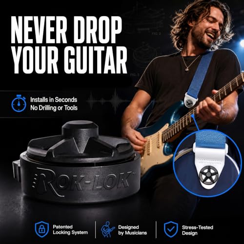 Rok Lok PRO Guitar Strap Lock - 1 Pack (Black) - No Mods Required - color: Black, size: 1 Pack