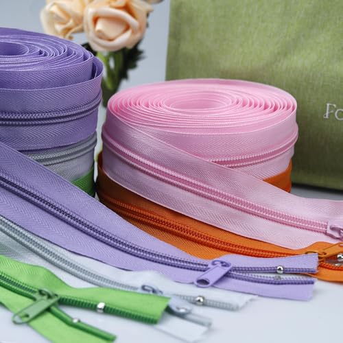 #3 Nylon Zipper Tape for Sewing: YZSFIRM 10 Yards Grass Green by The Yard Nylon Coil Zippers for DIY Sewing Craft with 10 Bulk Metal Zipper Slider and 10 Double Slider - color: 237 Grass Green, size: #3 Zipper