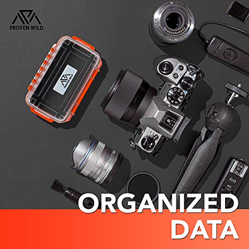 SD Card Holder by Proven Wild | Durable, Waterproof SD Card Case | SD Card Holder Case Holds 35 SD Cards Upright | Standard Memory Card Holder for DSLR & Trail Camera SD Cards, (Orange)