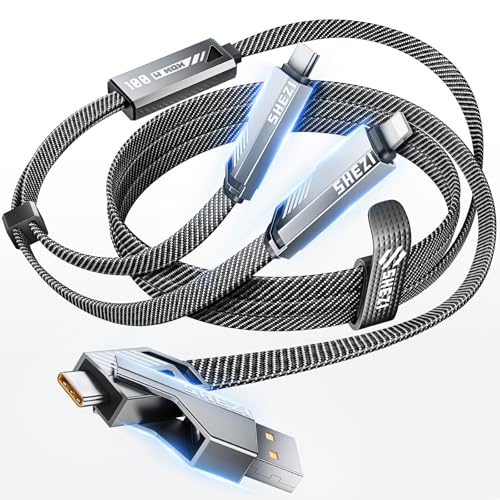 SHEZI Multi USB C Cable 4-in-1 100W Charging Cable [Fast Charging & Data Sync] Flat Nylon Braided Multiple Charger Cord with Lightning/Type C/USB A Ports for iPhone Samsung-5ft - style: 4-in-1[A/C to L&C]
