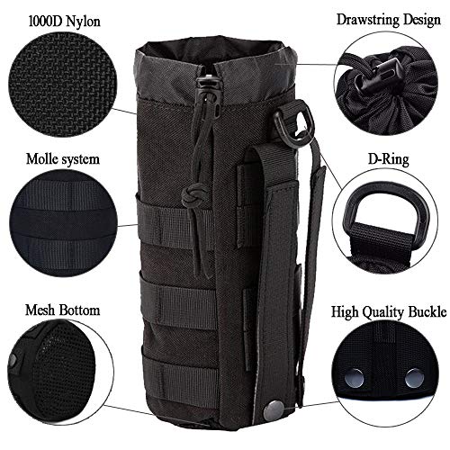 Water Bottles Pouches - 1000D Tactical Molle Drawstring 32OZ Hydration Carrier Bag - color: 2 Pack Green