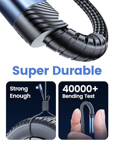 toocki USB C Cable Right Angle, 2-Pack 1.6ft USB A to USB C Charger Cable h | Blue, 90 Degree, Braided, Fast Charging, Carpaly Cord for iPhone17 Series, Samsung Galaxy S25/ S24+/Note 10, LG V30, Switch - color: Blue, size: 1.6FT+1.6FT