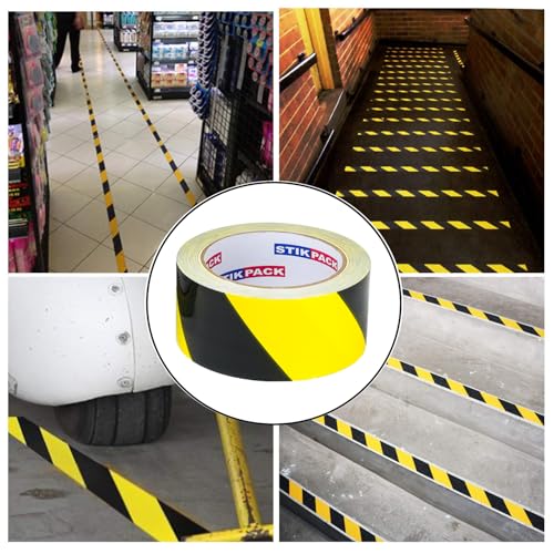 1 Pack Industrial Safety Floor Marking Tape, Black and Yellow Stripes, 2 Inches x 108 Feet, Safety Caution Tape, No Residue, Strong Adhesive, for Outdoor Construction Warning, Danger Zone
