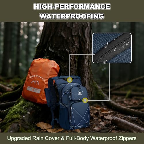Hydration Backpack 22L, Hiking Backpack with 2L Leakproof Bladder, Sewn-in Rain Cover, Insulated Compartment for Men & Women Running, Cycling, Camping - color: Navy Blue