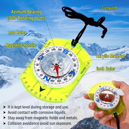 20 Pcs Acrylic Orienteering Compass Hiking Backpacking Survival Reliable Compass Advanced Scout Compasses Outdoor Gear for Map Reading Navigation Camping Survival Exploring - color: Yellow