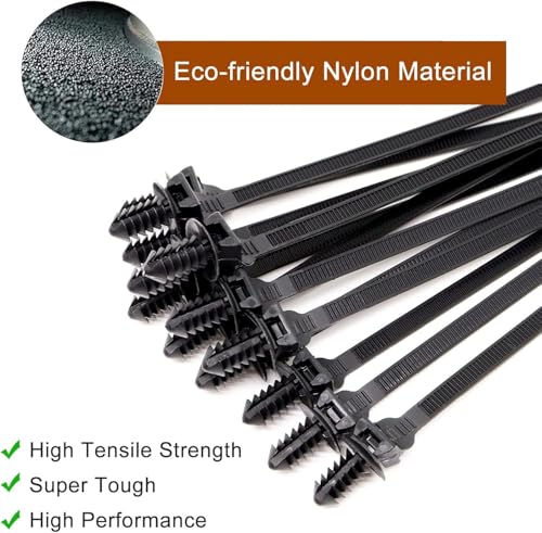 Push Mount Zip Ties, 8 inch Cable Zip Tie Black Wire Tie with Push Pin Fir Tree Zip for Indoor and Outdoor (80 Pack) - size: 8.3x0.2inch (80Pcs)